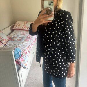 Black and white polka dot cropped sleeve suit jacket